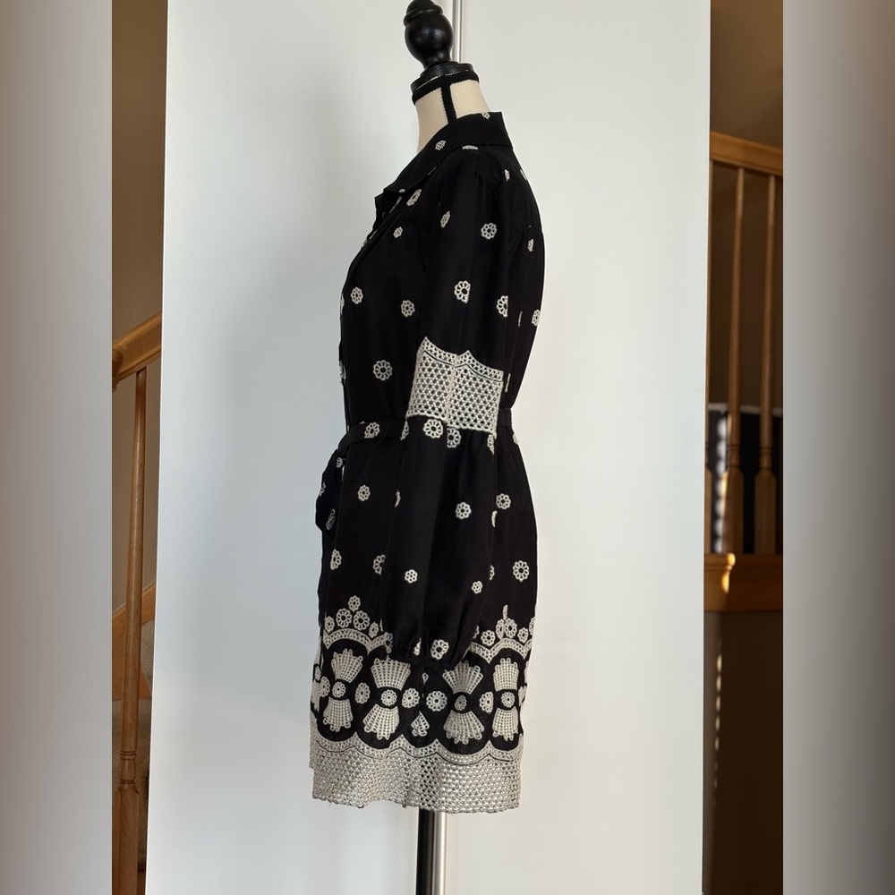 Embroidered Lace Tunic Shirt Dress, Black & Cream by Stera Size Large - Picture 4 of 10
